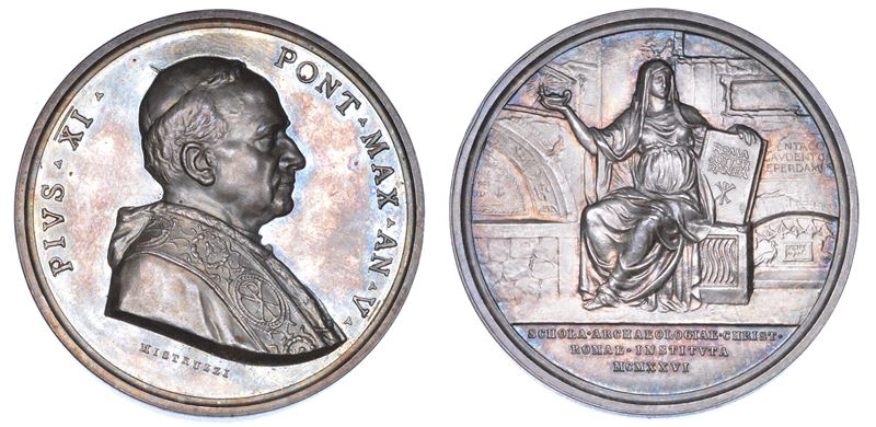ROMA. PIO XI (Achille Ratti), 1922-1939. Medaglia annuale in argento 1926/ A. V. Fondazione del Pontificio Istituto di Archeologia Cristiana.  - Auction Numismatics - Medals and popes - II - Cambi Casa d'Aste
