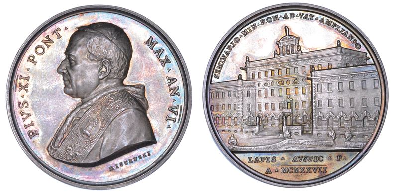 ROMA. PIO XI (Achille Ratti), 1922-1939. Medaglia annuale in argento 1927/A. VI. Ampliamento del Seminario Minore in Vaticano.  - Auction Numismatics - Medals and popes - II - Cambi Casa d'Aste