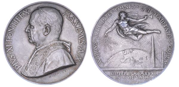 VATICANO. PIO XI (Achille Ratti), 1922-1939. Medaglia annuale in argento 1931/A. X. Stazione Radio Vaticana.
