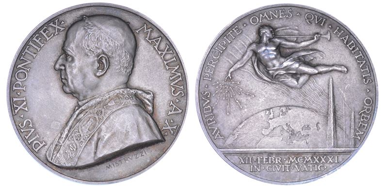 VATICANO. PIO XI (Achille Ratti), 1922-1939. Medaglia annuale in argento 1931/A. X. Stazione Radio Vaticana.  - Auction Numismatics - Medals and popes - II - Cambi Casa d'Aste