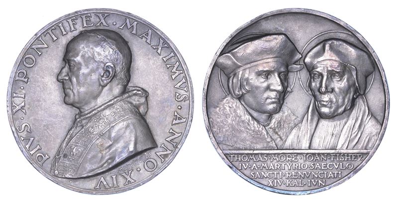 VATICANO. PIO XI (Achille Ratti), 1922-1939. Medaglia annuale in argento 1935/A. XIV. Canonizzazioni del 1935.  - Auction Numismatics - Medals and popes - II - Cambi Casa d'Aste