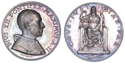 Vaticano. Pio XII (eugenio Pacelli), 1939-1958. Medaglia Annuale in Argento 1940/a. II. Esortazio...