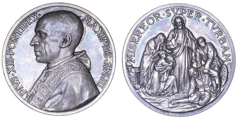 VATICANO. PIO XII (Eugenio Pacelli), 1939-1958. Medaglia annuale in argento 1941/A. III. Invocazioni di Pace.  - Auction Numismatics - Medals and popes - II - Cambi Casa d'Aste