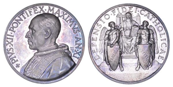 VATICANO. PIO XII (Eugenio Pacelli), 1939-1958. Medaglia annuale in argento 1949/A. XI. Difesa della Fede cattolica.