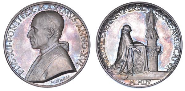 VATICANO. PIO XII (Eugenio Pacelli), 1939-1958. Medaglia annuale in argento 1954/A. XVI. Proclamazione dell'Anno Mariano.