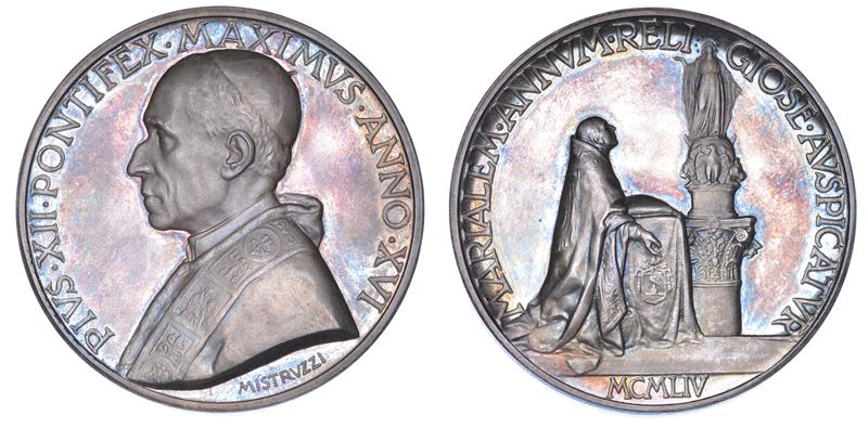 VATICANO. PIO XII (Eugenio Pacelli), 1939-1958. Medaglia annuale in argento 1954/A. XVI. Proclamazione dell'Anno Mariano.  - Auction Numismatics - Medals and popes - II - Cambi Casa d'Aste