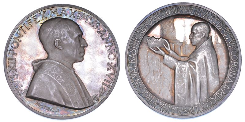 VATICANO. PIO XII (Eugenio Pacelli), 1939-1958. Medaglia annuale in argento 1955/A. XVII. Chiusura dell'Anno Mariano.  - Auction Numismatics - Medals and popes - II - Cambi Casa d'Aste