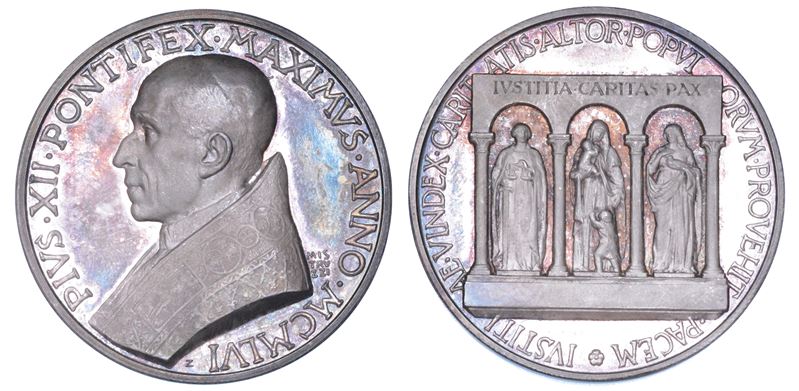 VATICANO. PIO XII (Eugenio Pacelli), 1939-1958. Medaglia straordinaria in argento 1956. Ottantesimo compleanno del Pontefice.  - Auction Numismatics - Medals and popes - II - Cambi Casa d'Aste