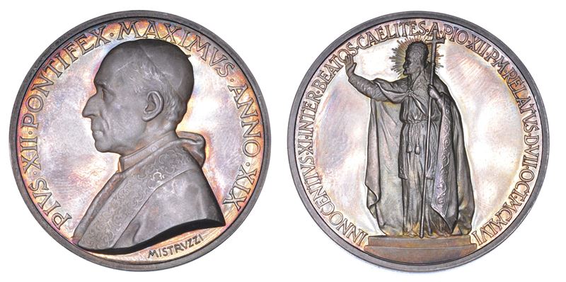 VATICANO. PIO XII (Eugenio Pacelli), 1939-1958. Medaglia annuale in argento 1957/A XIX. Beatificazione di Innocenzo XI.  - Auction Numismatics - Medals and popes - II - Cambi Casa d'Aste
