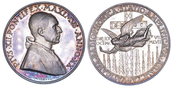 VATICANO. PIO XII (Eugenio Pacelli), 1939-1958. Medaglia annuale in argento 1958/A. XX. Ampliamento e ammodernamento della Stazione Radio Vaticana.