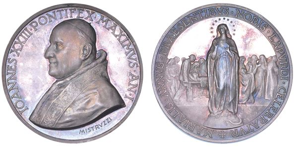 VATICANO. GIOVANNI XXIII (Angelo Giuseppe Roncalli), 1958-1963. Medaglia annuale in argento 1958/A. I. Celebrazione dell' Anno Centenario di Lourdes.