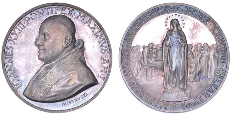 VATICANO. GIOVANNI XXIII (Angelo Giuseppe Roncalli), 1958-1963. Medaglia annuale in argento 1958/A. I. Celebrazione dell' Anno Centenario di Lourdes.  - Auction Numismatics - Medals and popes - II - Cambi Casa d'Aste