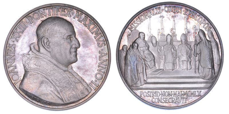VATICANO. GIOVANNI XXIII (Angelo Giuseppe Roncalli), 1958-1963. Medaglia annuale in argento 1959/A. II. Consacrazione dei Vescovi Missionari.  - Auction Numismatics - Medals and popes - II - Cambi Casa d'Aste