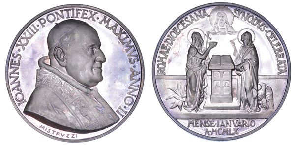 VATICANO. GIOVANNI XXIII (Angelo Giuseppe Roncalli), 1958-1963. Medaglia straordinaria in argento 1960/A. II. Santi Giovanni Battista e Giovanni Evangelista.