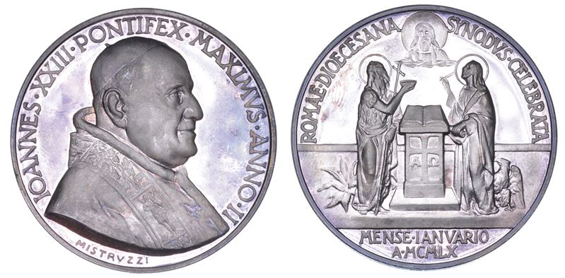 VATICANO. GIOVANNI XXIII (Angelo Giuseppe Roncalli), 1958-1963. Medaglia straordinaria in argento 1960/A. II. Santi Giovanni Battista e Giovanni Evangelista.  - Auction Numismatics - Medals and popes - II - Cambi Casa d'Aste