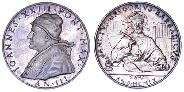 VATICANO. GIOVANNI XXIII (Angelo Giuseppe Roncalli), 1958-1963. Medaglia annuale in argento 1960/A. III. Canonizzazione del Cardinale Gregorio Barbadico.