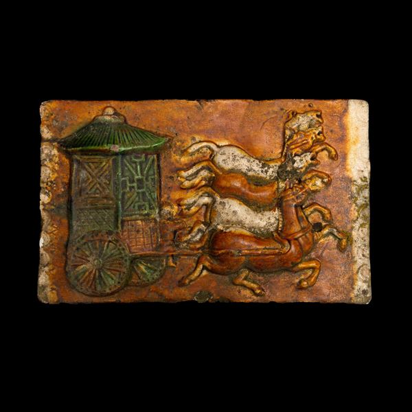 Rare Sancai terracotta plaque depicting horses, China, Ming Dynasty, 15th century