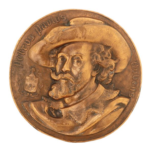 Placca in rame raffigurante volto di Rubens, XIX secolo