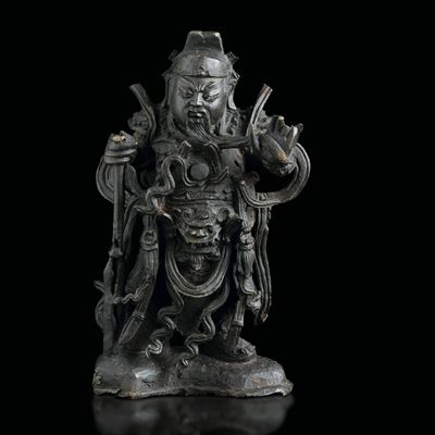 Figura in Bronzo Raffigurante Guerriero, Cina, Dinastia Ming, XVII Secolo