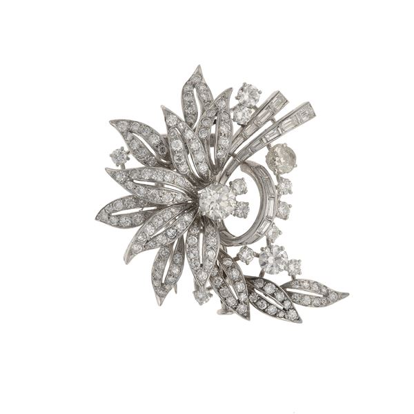 Spilla con diamanti taglio rotondo e baguette