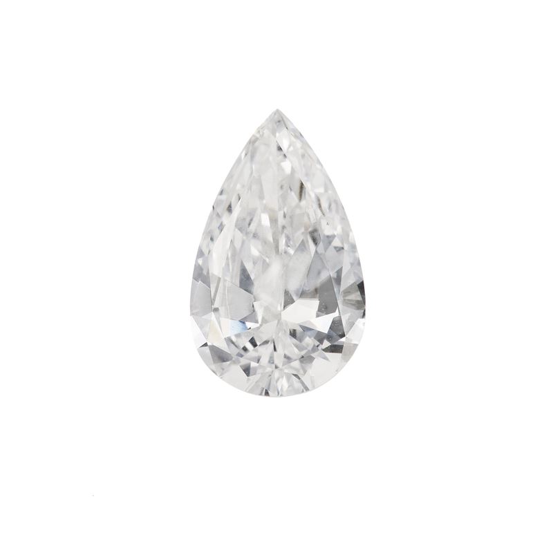 Pear cut diamond weighing 3.01 carats, color D, clarity VS1, fluorescence very faint blue. Gemmological Report R.A.G. Torino n. D24029mn  - Auction Fine Jewellery - Cambi Casa d'Aste