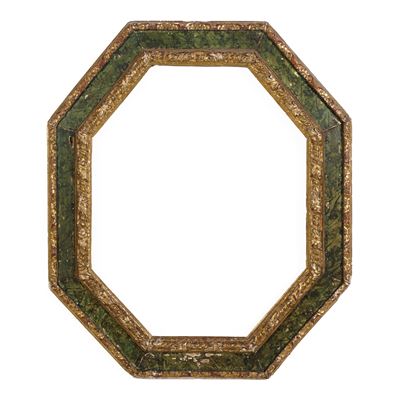 Cornice Ottagonale in Legno Intagliato, Laccato e Dorato. Marche XVIII Secolo