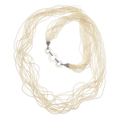 Sautoir con Seed Pearls, Inserto con Cristallo di Rocca e Piccoli Diamanti