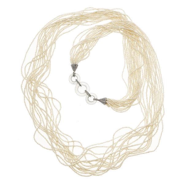 Seed pearl, diamond and rock crystal sautoir