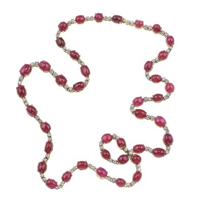 Sautoir con Rubini Burma Taglio Cabochon e Diamanti