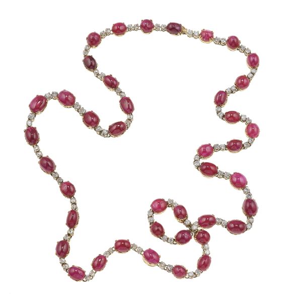 Burma ruby, diamond and gold sautoir