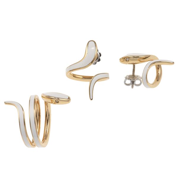 Pink gold, white hybrid ceramic and diamond “Eden” demi-parure. Signed Damiani