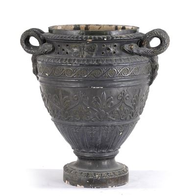 Grande Vaso Bruciaprofumi in Terracotta Maiolicata. Fine XIX-XX Secolo