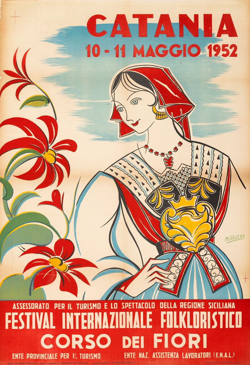 Sebastiano Milluzzo : Festival internazionale folkloristico - Catania  - Asta Manifesti d'Epoca e Collectible - Cambi Casa d'Aste