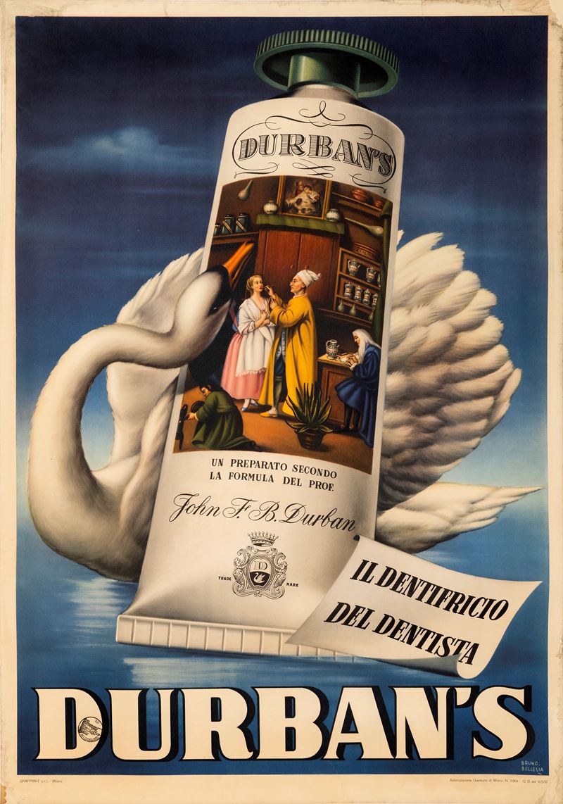 Bruno Bellesia : Dentifricio Durban’s  - Auction Vintage Posters and Collectible - Cambi Casa d'Aste