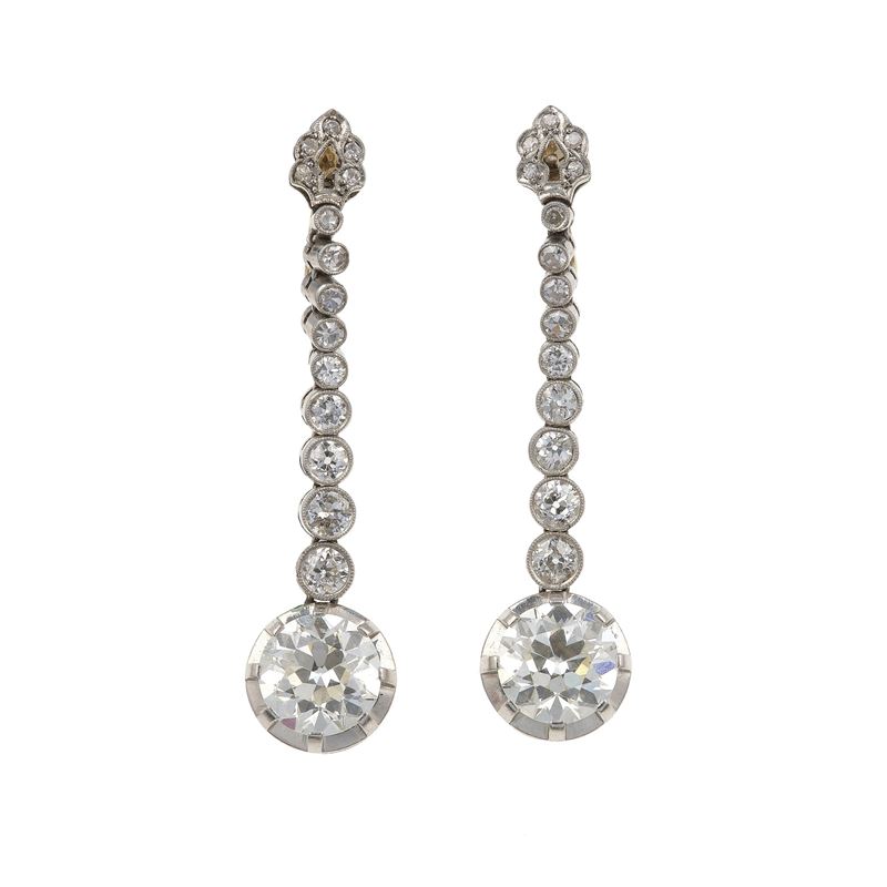 Pair of old-cut diamond, gold and platinum earrings  - Auction Fine Jewellery - Cambi Casa d'Aste