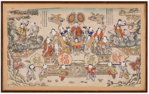 Dipinto su carta raffigurante scena di corte, Cina, XIX secolo