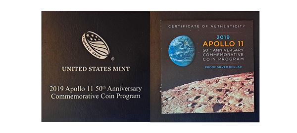 USA 2019. Un dollaro d'argento fondo specchio / proof Apollo 11 - 50° Anniversario.
