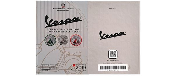 Italia 2019 – trittico VESPA - 3 monete da 5 Euro in argento. Serie ECCELLENZE ITALIANE.