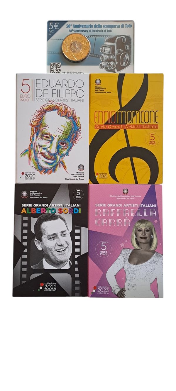 Italia 2017 - 2023 - 5 coincard da 5 Euro in bronzital – cupronichel. Serie GRANDI ARTISTI ITALIANI