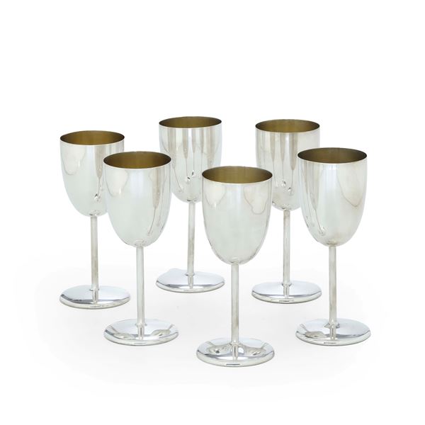 Lotto di 6 calici in metallo argentato. XX secolo