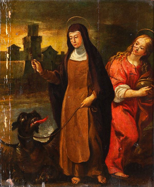 Scuola del XVII secolo Santa Margherita d'Antiochia e Maria Maddalena