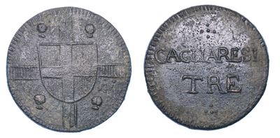 Regno di Sardegna. Vittorio Emanuele i di Savoia, 1802-1821. da 3 Cagliaresi.