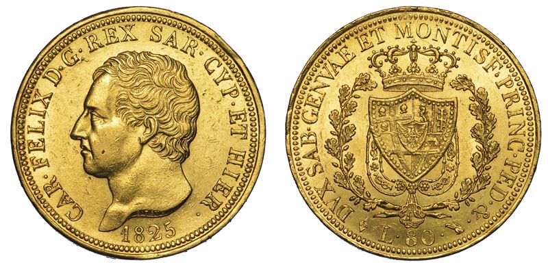 REGNO DI SARDEGNA. CARLO FELICE DI SAVOIA, 1821-1831. 80 Lire 1825. Torino.  - Asta Numismatica - I - Cambi Casa d'Aste