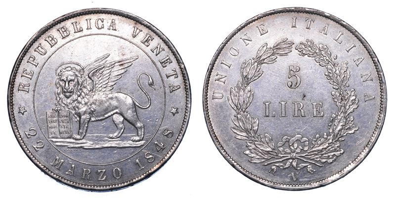 VENEZIA. GOVERNO PROVVISORIO DI VENEZIA, 1848-1849. 5 Lire 1848 (I tipo).  - Asta Numismatica - I - Cambi Casa d'Aste