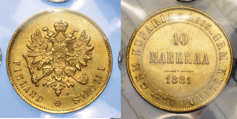 FINLANDIA - OCCUPAZIONE RUSSA. ALEKSANDR III, 1881-1894. 10 Marchi 1881. Helsinki.  - Auction Numismatics - I - Cambi Casa d'Aste