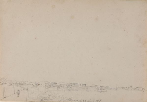 Scuola del XVIII/XIX secolo Veduta di Livorno dal porto
