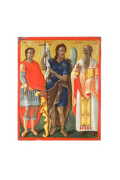 Icona Raffigurante i Santi Pamfilos il Prete e Valent il Diacono con San Giovanni Battista