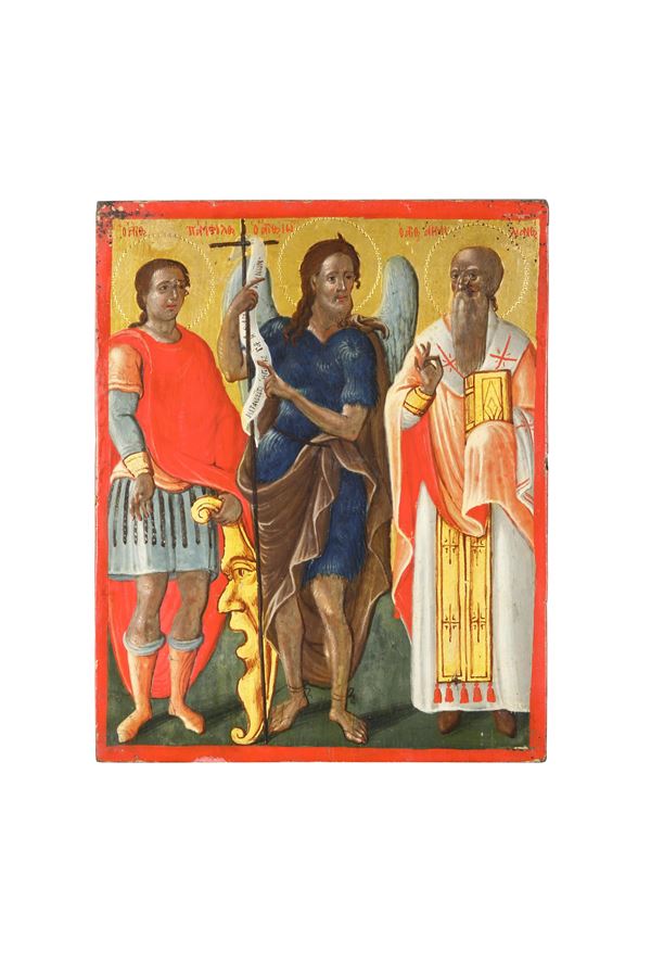 Icona raffigurante i santi Pamfilos il prete e Valent il diacono con san Giovanni Battista