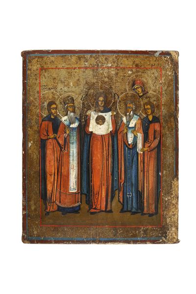Icona Raffigurante L'arcangelo Michele con il Mandilion, i Santi Martiri Florian e Modest, San Ba...