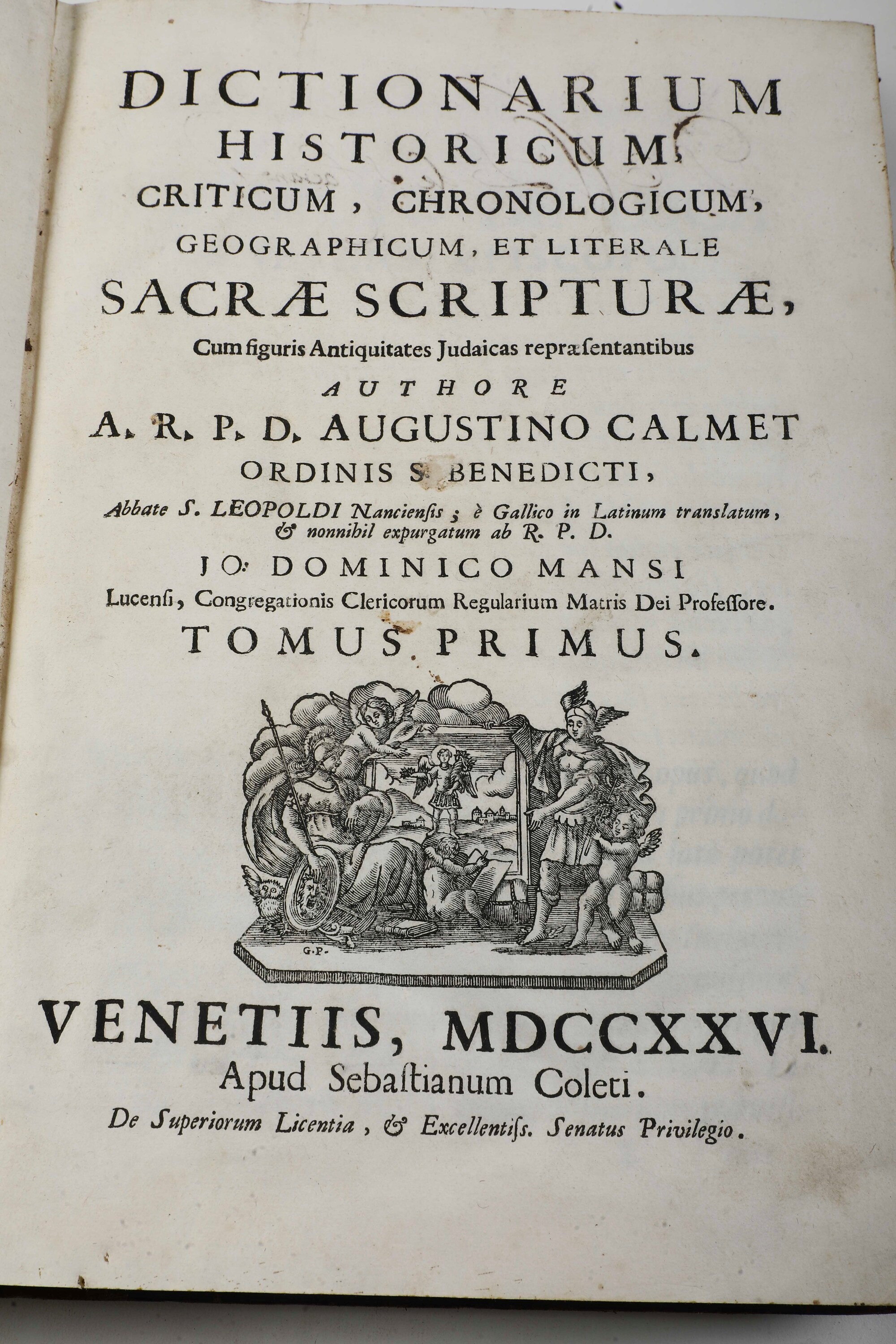 Calmet Augustino (1672-1757) Dictionarium Historicum..sacrae Scripturae.. Venetiis, Apud Sebastia...